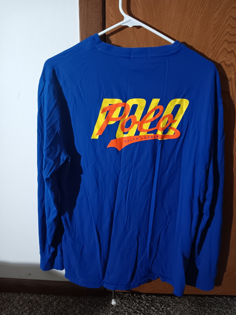 Polo by Ralph Lauren Royal Blue Long-Sleeve Tee with Yellow & Orange Logo